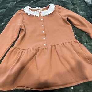 Copper Key Brown Dress with Lace Collar